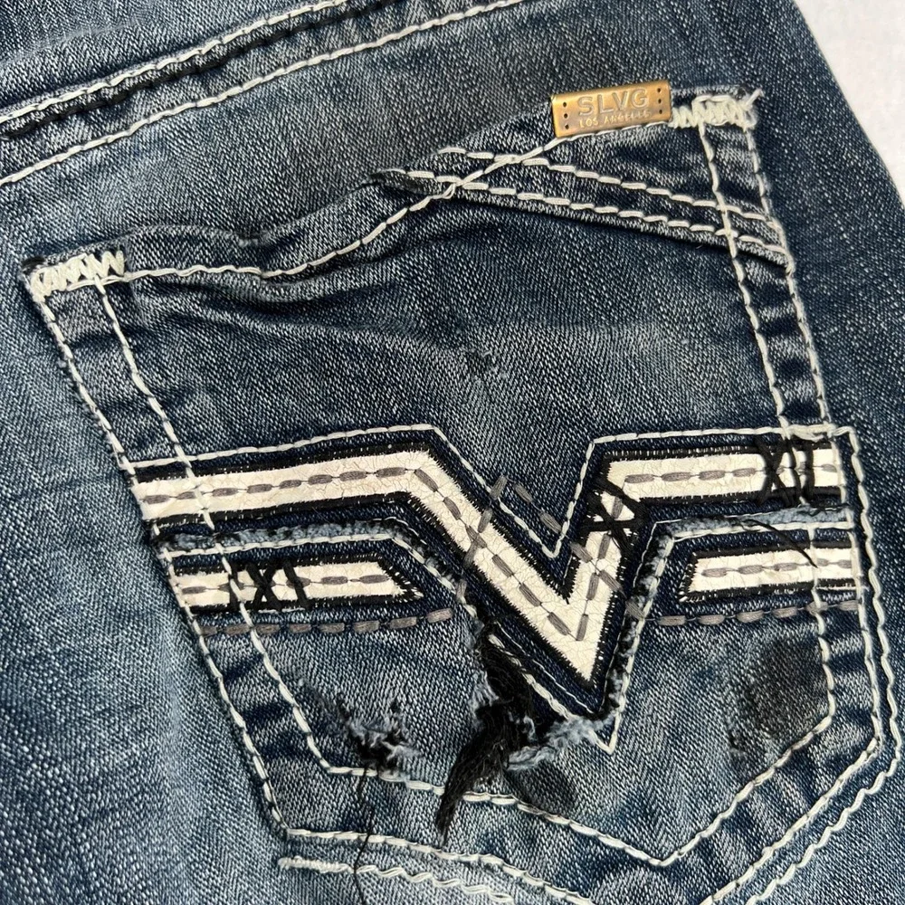 Salvage Mayhem Bootcut Distressed Denim Jeans Men 33x30 Grunge Y2K Buckle‎